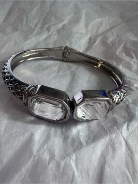 Silver Crystal Open Cuff Bracelet - Clear Stones